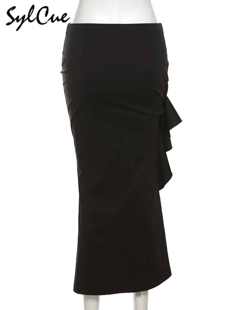Nibber All-match Commuter Casual Young Girl Summer New Black Cross Simple Sexy Cool Breathable Soft Women's Knit Split Skirt