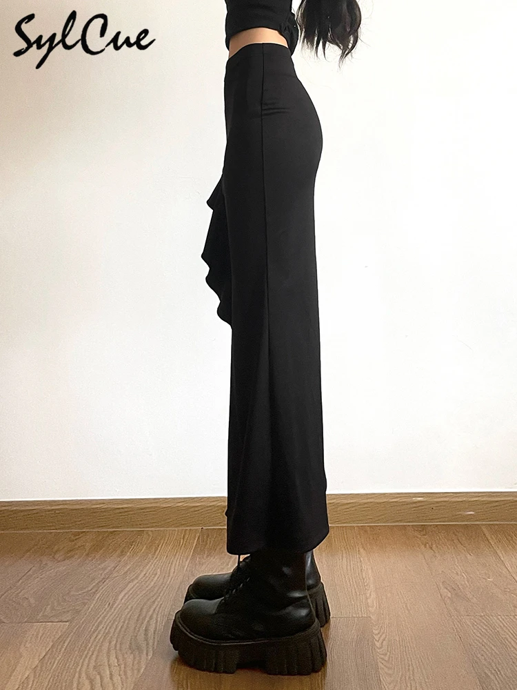 Nibber All-match Commuter Casual Young Girl Summer New Black Cross Simple Sexy Cool Breathable Soft Women's Knit Split Skirt