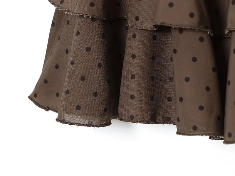 MUJER Pleated Mini Skirt Women Polka Dot Skorts for Women's Skirts Ruffle Mid Waist Skirt Women Layered Short Skirts for Woman