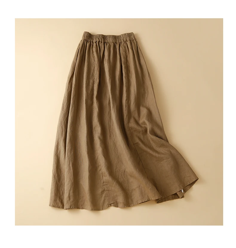 Women Casual Long Skirt New Arrival 2024 Spring Vintage Style Solid Color Elastic Waist Loose Female Cotton A-line Skirts B3671