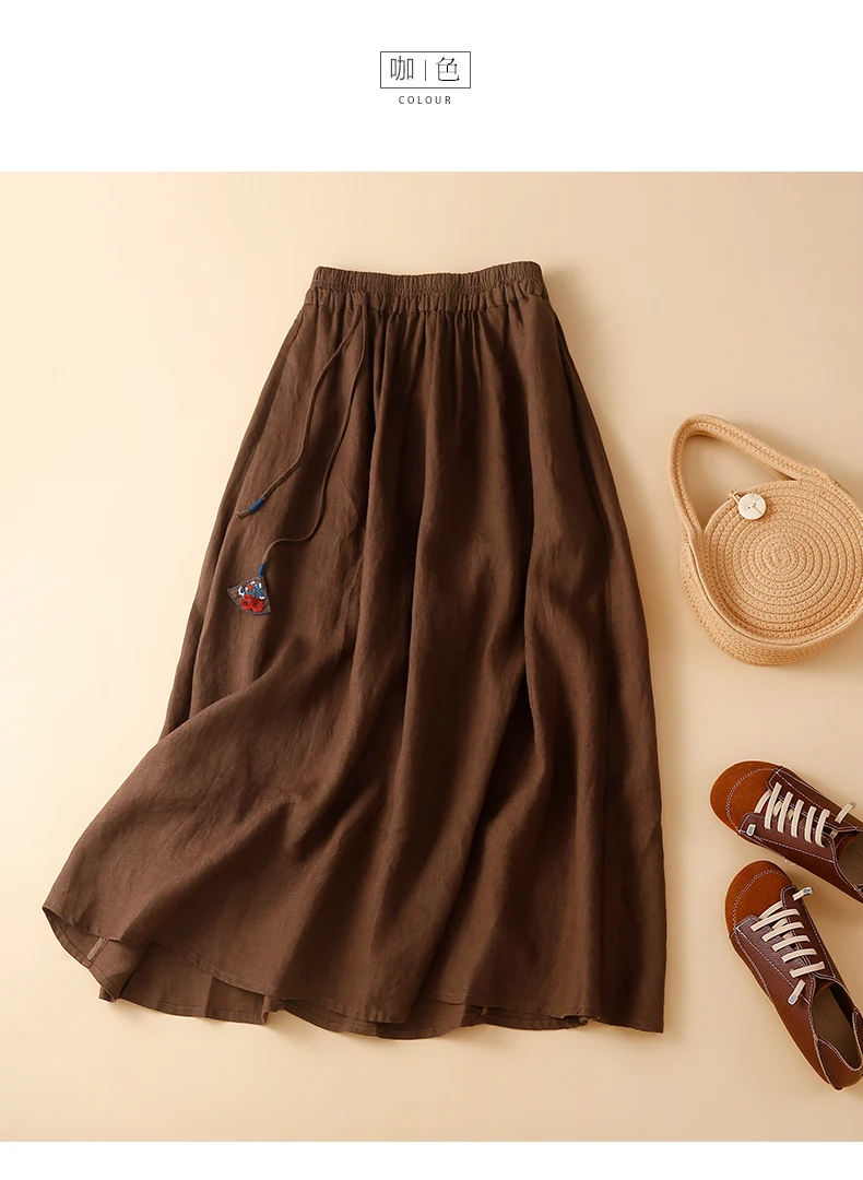 Women Casual Long Skirt New Arrival 2024 Spring Vintage Style Solid Color Elastic Waist Loose Female Cotton A-line Skirts B3671
