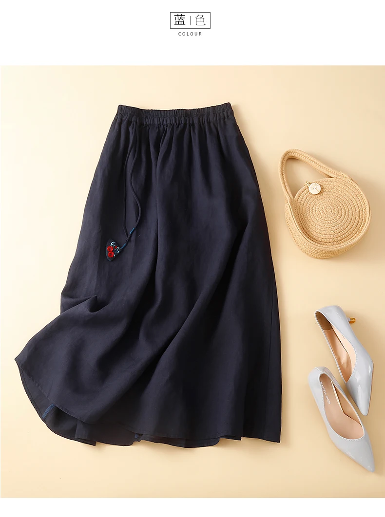 Women Casual Long Skirt New Arrival 2024 Spring Vintage Style Solid Color Elastic Waist Loose Female Cotton A-line Skirts B3671