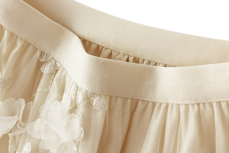 New In 2025 Women's Spring Summer Floral Embroidery Mesh Elegant Midi Long Skirt Female High Waist Sweet A-line Tulle Faldas