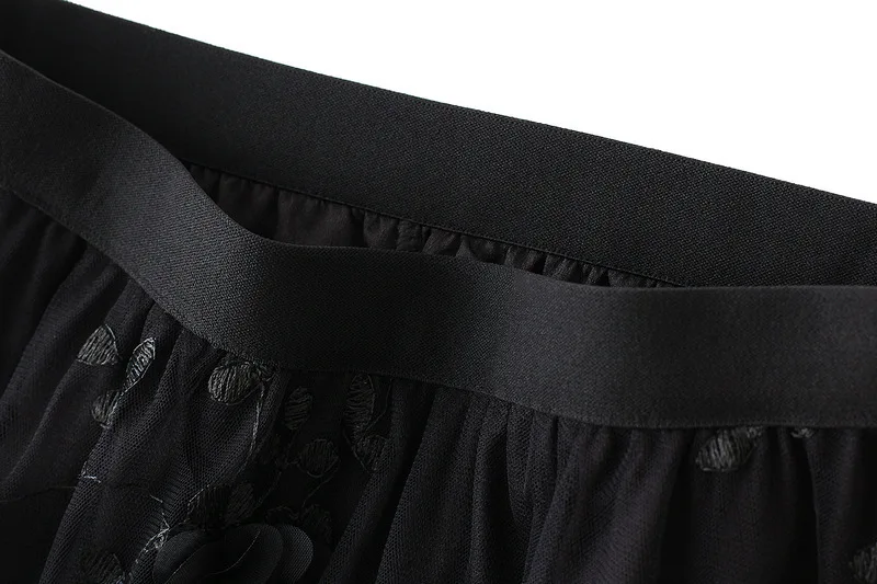 New In 2025 Women's Spring Summer Floral Embroidery Mesh Elegant Midi Long Skirt Female High Waist Sweet A-line Tulle Faldas