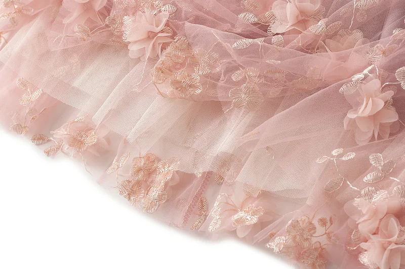 New In 2025 Women's Spring Summer Floral Embroidery Mesh Elegant Midi Long Skirt Female High Waist Sweet A-line Tulle Faldas