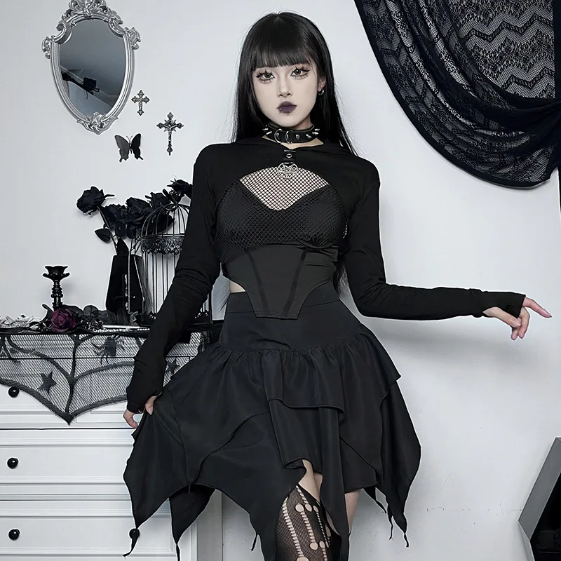 Summer Fashion Short Skirts New Sexy Women Gothic Punk Irregular Skirts Solid Color Drawstring Tie-Up Ruched Ruffles Mini Skirt