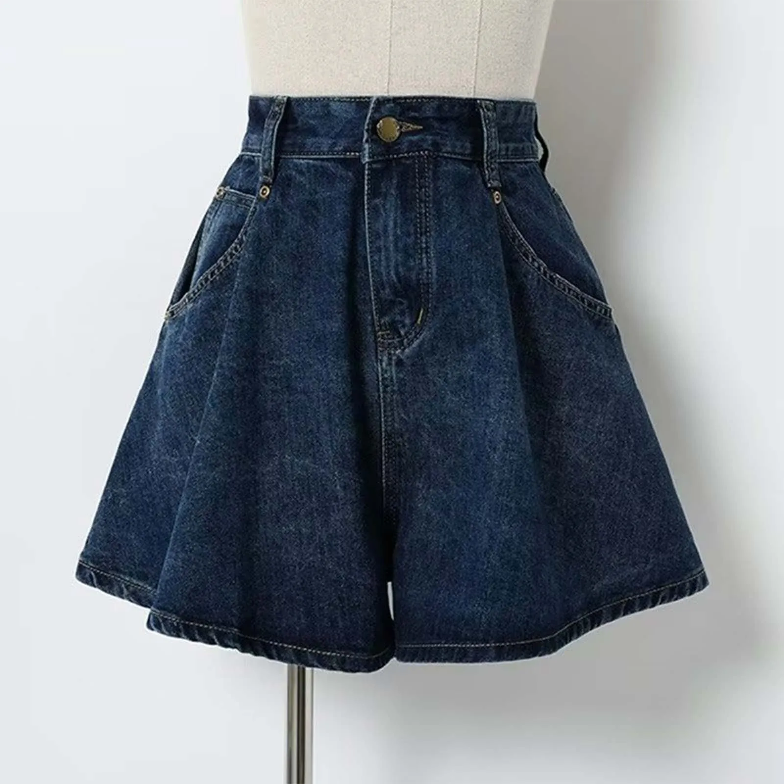 Pleated High Waist Denim Skirt Plus Size Denim Shorts For Women Summer Casual Wide Leg Slim A Line Skirt Elegant Girl Hot Pants