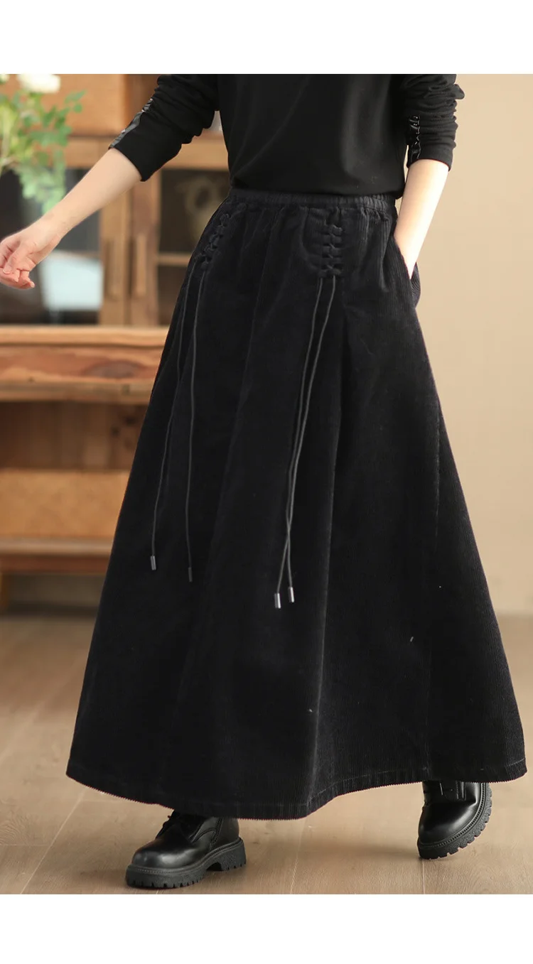 YZJNH 2024 Autumn New Half Length Skirt Women's Loose Corduroy Half Length Skirt Women's Elastic Waist Big Hem Velvet Long Skirt