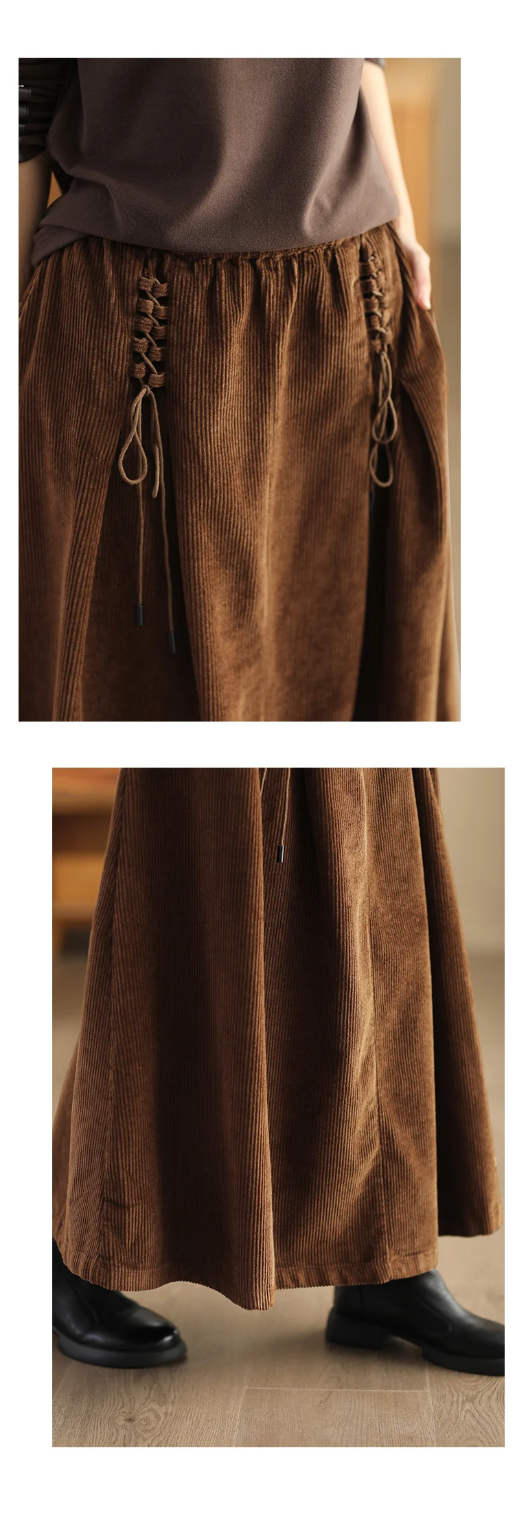 YZJNH 2024 Autumn New Half Length Skirt Women's Loose Corduroy Half Length Skirt Women's Elastic Waist Big Hem Velvet Long Skirt