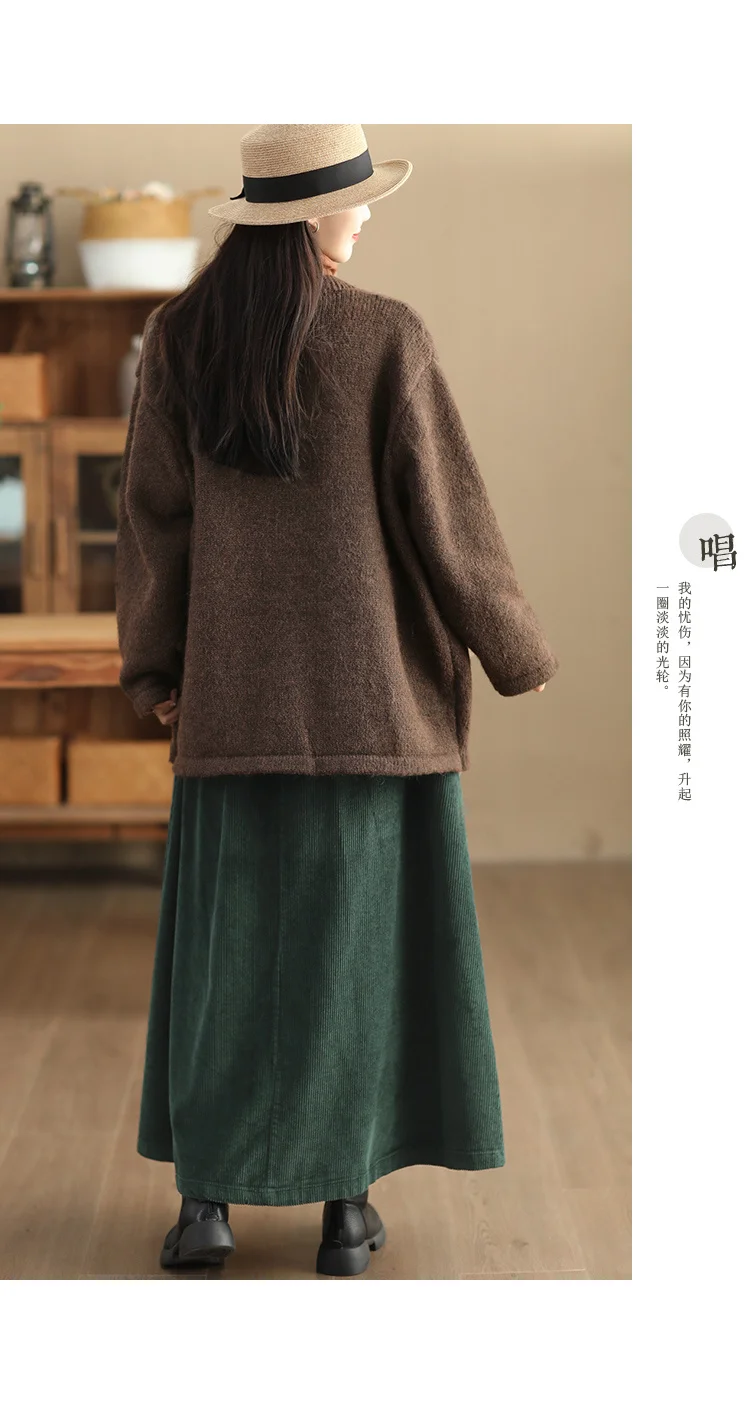 YZJNH 2024 Autumn New Half Length Skirt Women's Loose Corduroy Half Length Skirt Women's Elastic Waist Big Hem Velvet Long Skirt