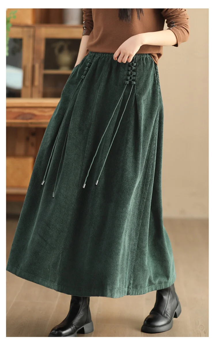YZJNH 2024 Autumn New Half Length Skirt Women's Loose Corduroy Half Length Skirt Women's Elastic Waist Big Hem Velvet Long Skirt