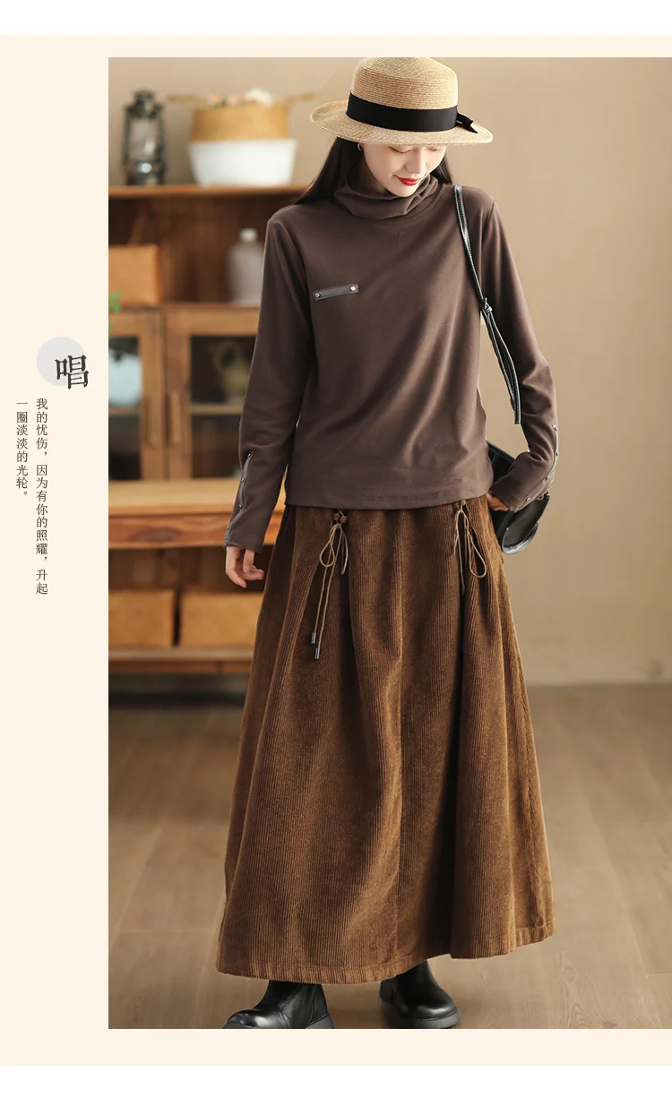 YZJNH 2024 Autumn New Half Length Skirt Women's Loose Corduroy Half Length Skirt Women's Elastic Waist Big Hem Velvet Long Skirt