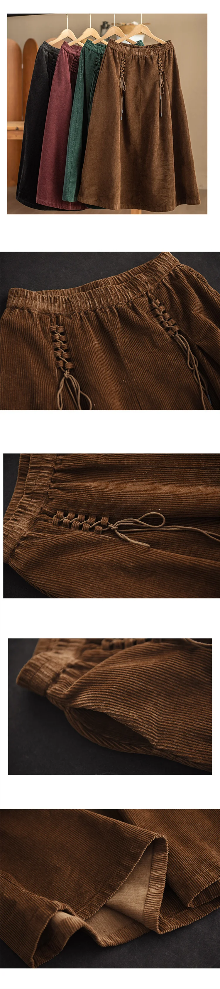 YZJNH 2024 Autumn New Half Length Skirt Women's Loose Corduroy Half Length Skirt Women's Elastic Waist Big Hem Velvet Long Skirt