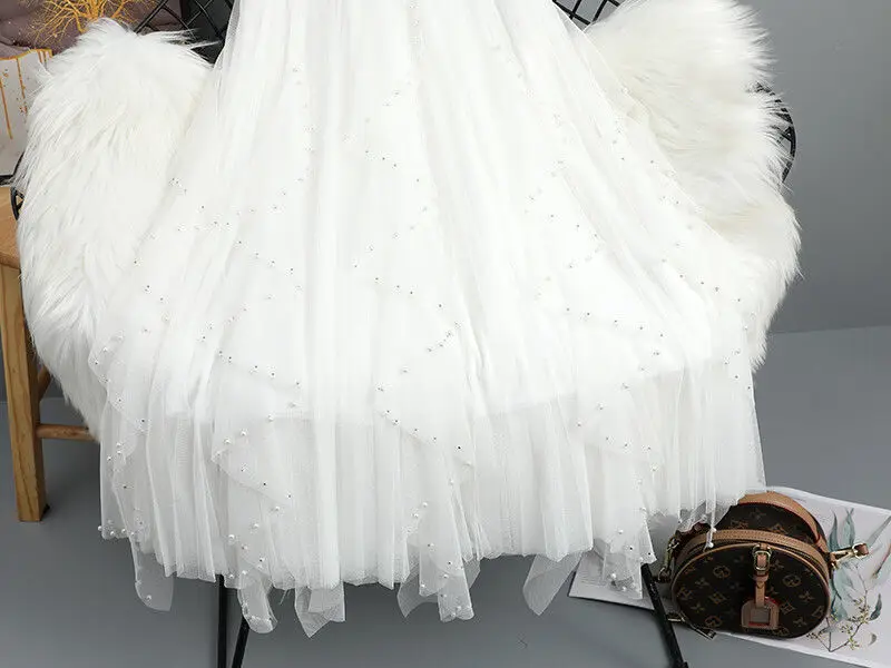 Chamliforve Women Tulle Mesh Skirt Elegant Elastic Waist Fairy Long A-line Tutu Skirt for Spring Summer High Waist Long Skirt