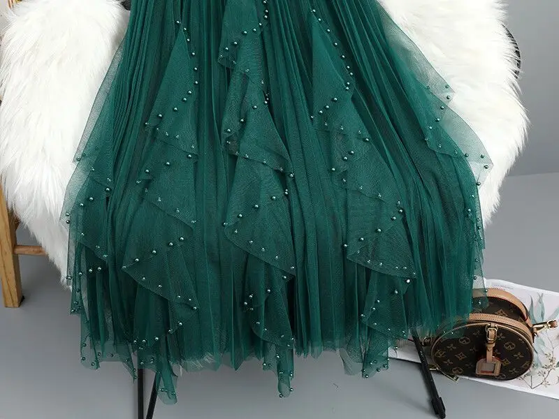 Chamliforve Women Tulle Mesh Skirt Elegant Elastic Waist Fairy Long A-line Tutu Skirt for Spring Summer High Waist Long Skirt