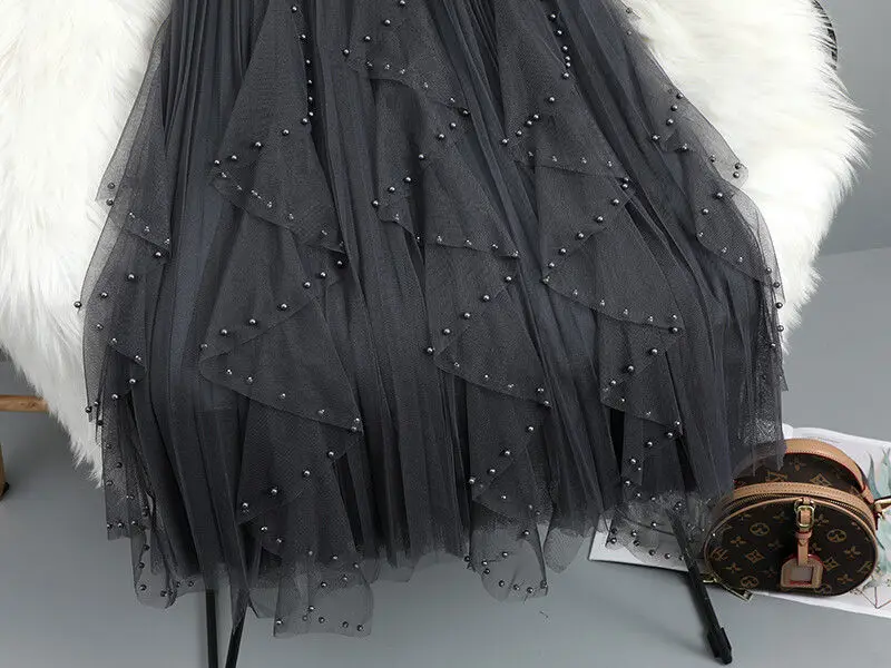 Chamliforve Women Tulle Mesh Skirt Elegant Elastic Waist Fairy Long A-line Tutu Skirt for Spring Summer High Waist Long Skirt