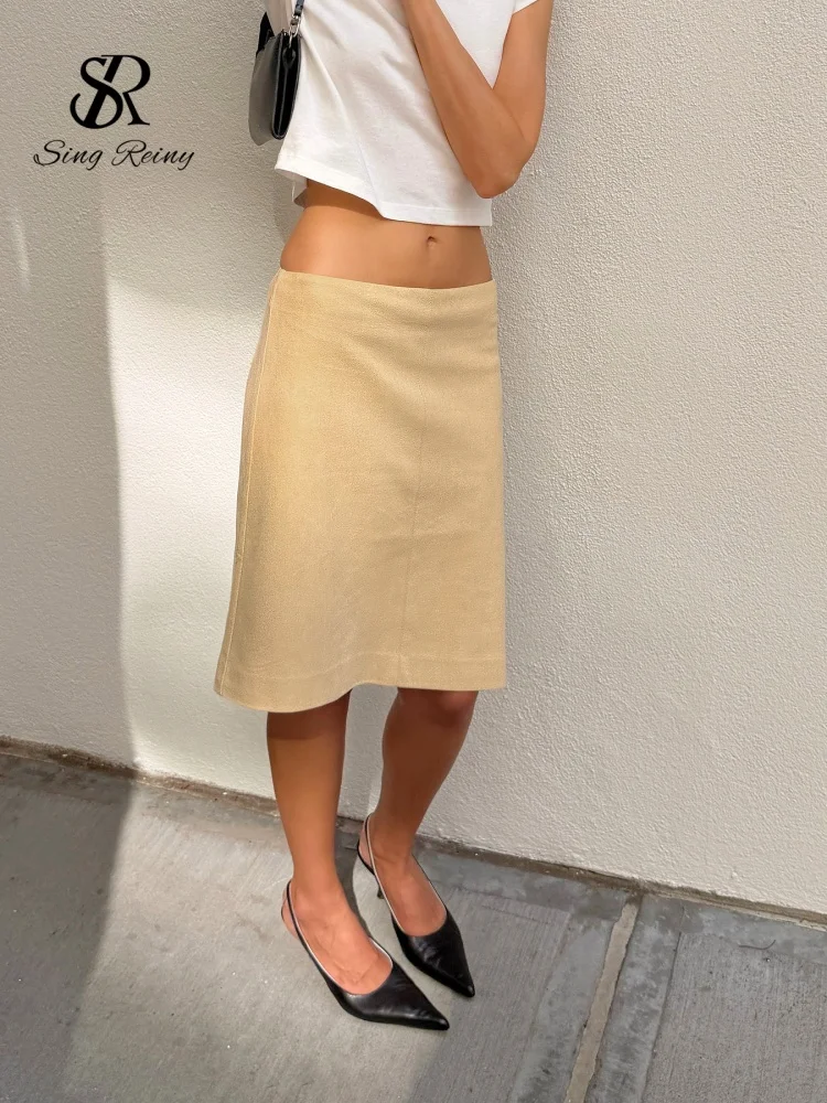 SINGREINY Fashion Autumn Suede Midi Skirts Women Trendy Street Aesthetic Hot Girl Straight Bodycon Vintage Long Skirts