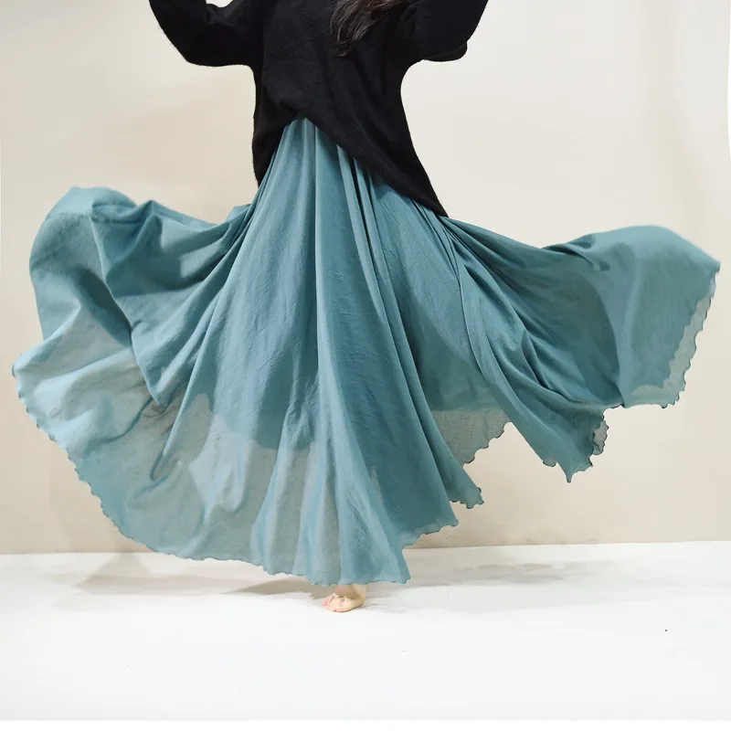 Sherhure 2026 Women Cotton And Linen Long Skirts Elastic Waist Pleated Maxi Skirts Beach Boho Vintage Summer Skirts Faldas Saia
