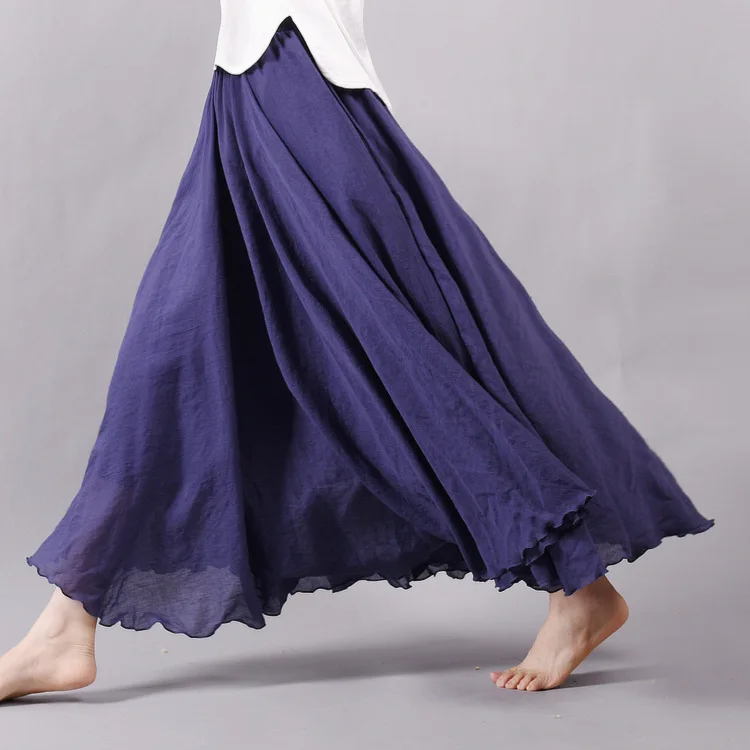 Sherhure 2026 Women Cotton And Linen Long Skirts Elastic Waist Pleated Maxi Skirts Beach Boho Vintage Summer Skirts Faldas Saia