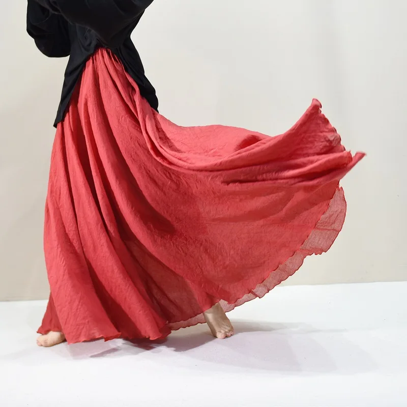 Sherhure 2026 Women Cotton And Linen Long Skirts Elastic Waist Pleated Maxi Skirts Beach Boho Vintage Summer Skirts Faldas Saia