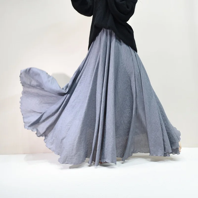 Sherhure 2026 Women Cotton And Linen Long Skirts Elastic Waist Pleated Maxi Skirts Beach Boho Vintage Summer Skirts Faldas Saia