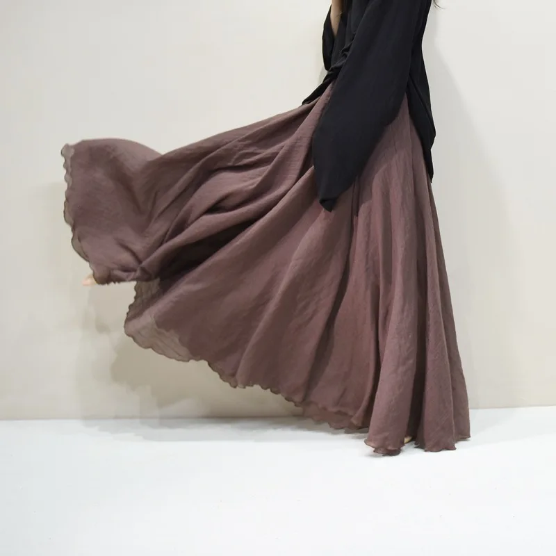 Sherhure 2026 Women Cotton And Linen Long Skirts Elastic Waist Pleated Maxi Skirts Beach Boho Vintage Summer Skirts Faldas Saia