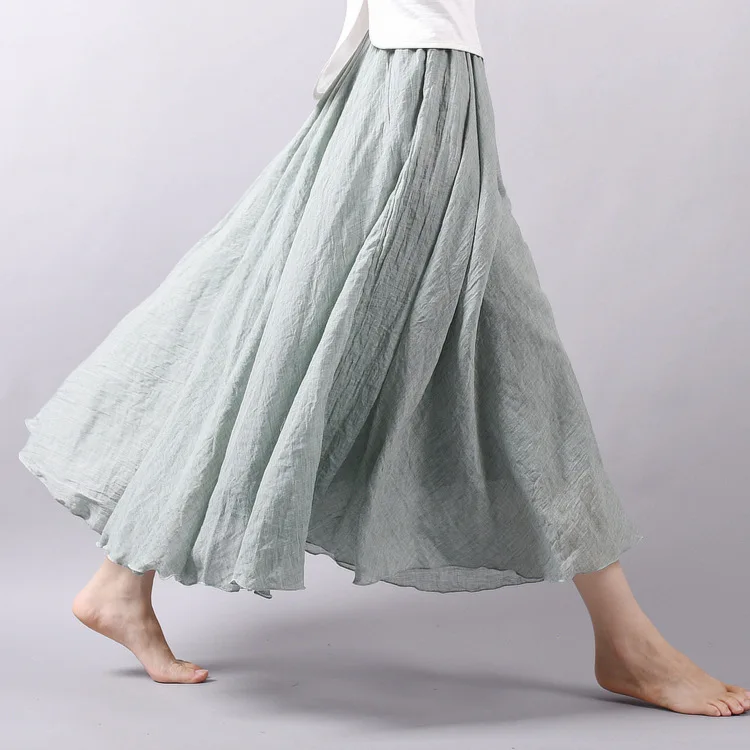Sherhure 2026 Women Cotton And Linen Long Skirts Elastic Waist Pleated Maxi Skirts Beach Boho Vintage Summer Skirts Faldas Saia