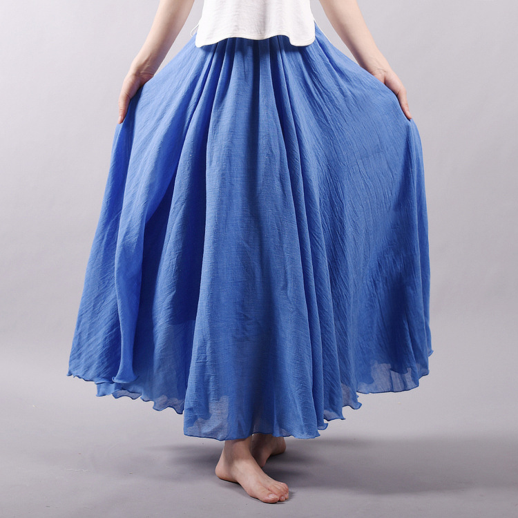 Sherhure 2026 Women Cotton And Linen Long Skirts Elastic Waist Pleated Maxi Skirts Beach Boho Vintage Summer Skirts Faldas Saia