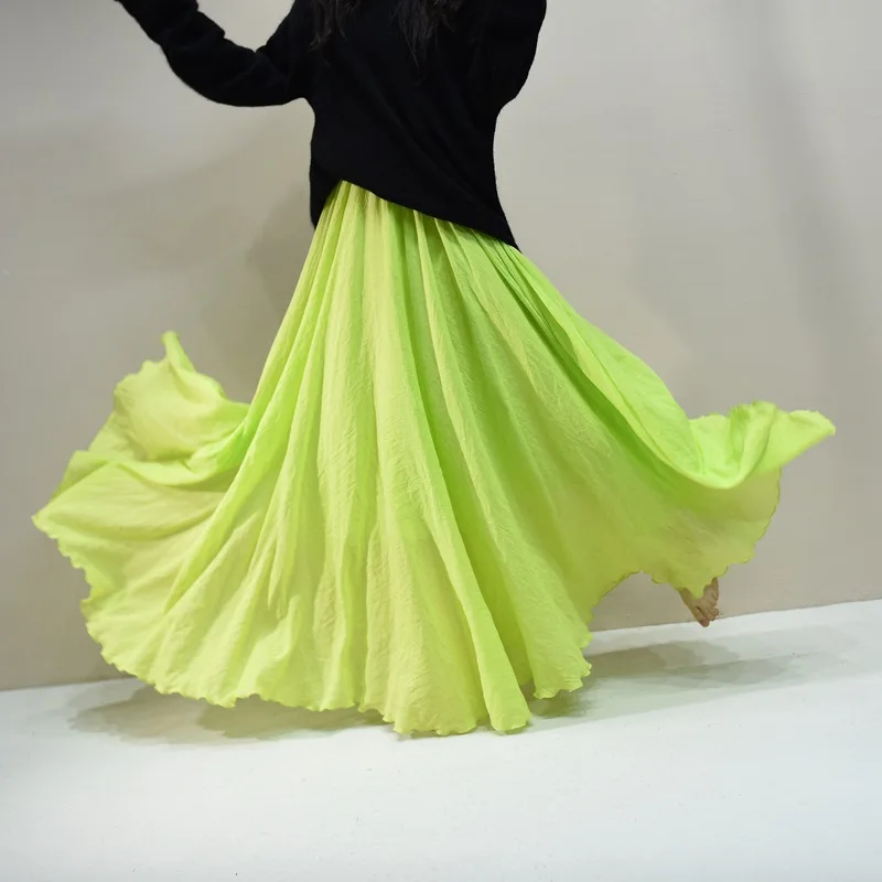 Sherhure 2026 Women Cotton And Linen Long Skirts Elastic Waist Pleated Maxi Skirts Beach Boho Vintage Summer Skirts Faldas Saia