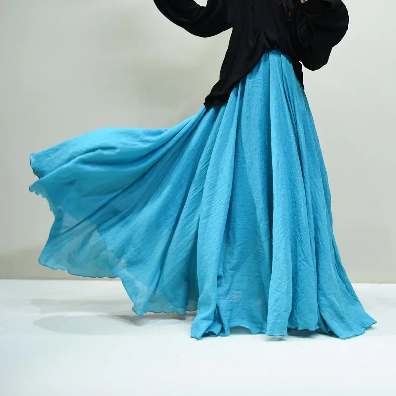 Sherhure 2026 Women Cotton And Linen Long Skirts Elastic Waist Pleated Maxi Skirts Beach Boho Vintage Summer Skirts Faldas Saia