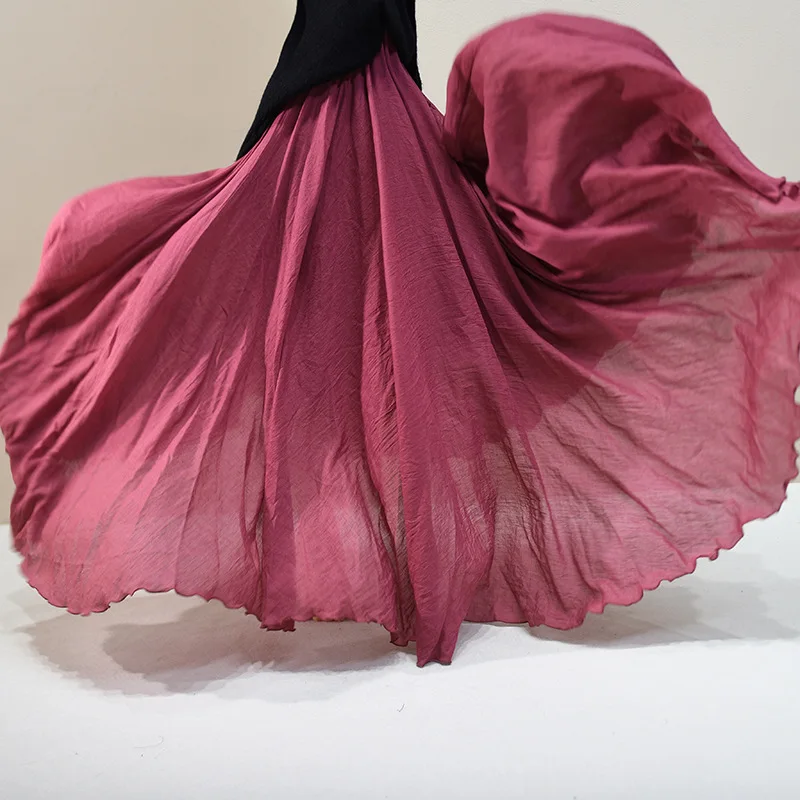 Sherhure 2026 Women Cotton And Linen Long Skirts Elastic Waist Pleated Maxi Skirts Beach Boho Vintage Summer Skirts Faldas Saia