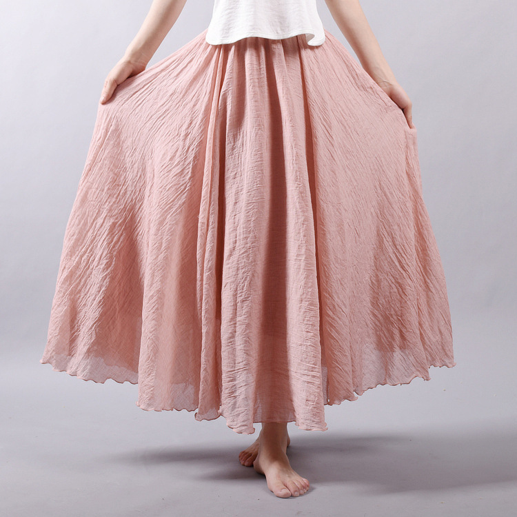 Sherhure 2026 Women Cotton And Linen Long Skirts Elastic Waist Pleated Maxi Skirts Beach Boho Vintage Summer Skirts Faldas Saia