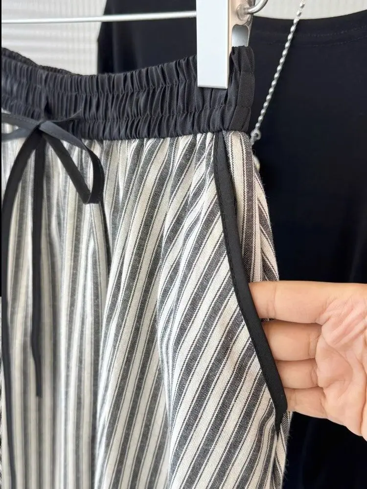 Vintage Striped Skirts for Women Elastic High Waist Slim Fit Jupe 2025 Faldas Mujer De Moda Loose Summer Saia Casual Chic Skirt