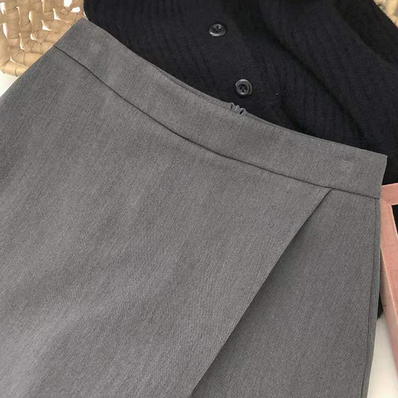 Black Gray A Line Suit Skirts Women Korean Fashion Front Split High Waist Mini Skirts Woman Streetwear Dance Short Skirt Ladies