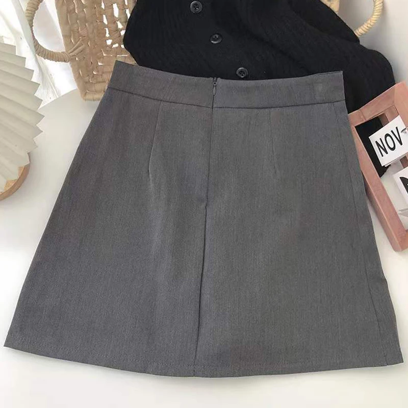 Black Gray A Line Suit Skirts Women Korean Fashion Front Split High Waist Mini Skirts Woman Streetwear Dance Short Skirt Ladies