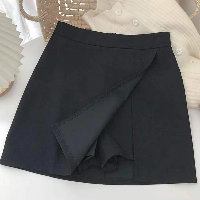Black Gray A Line Suit Skirts Women Korean Fashion Front Split High Waist Mini Skirts Woman Streetwear Dance Short Skirt Ladies