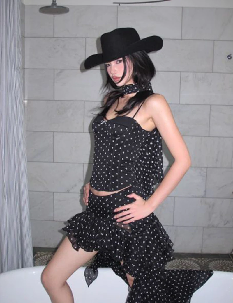 MEXZT Y2K Polka Dots Long Skirt Women Streetwear Ruffles Asymmetrical Maxi Skirts Summer Fashion Harajuku Korean Design Faldas