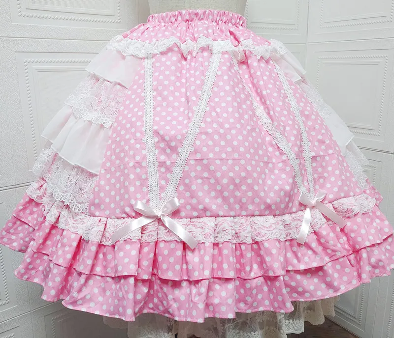 Vintage Original Japanese Lolita Cute Sweet Girl Cake Skirt Polka Dot Lace Bow Ballet Style Doll Princess Tutu