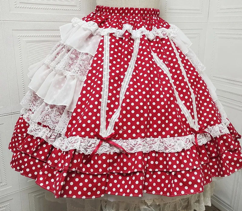Vintage Original Japanese Lolita Cute Sweet Girl Cake Skirt Polka Dot Lace Bow Ballet Style Doll Princess Tutu