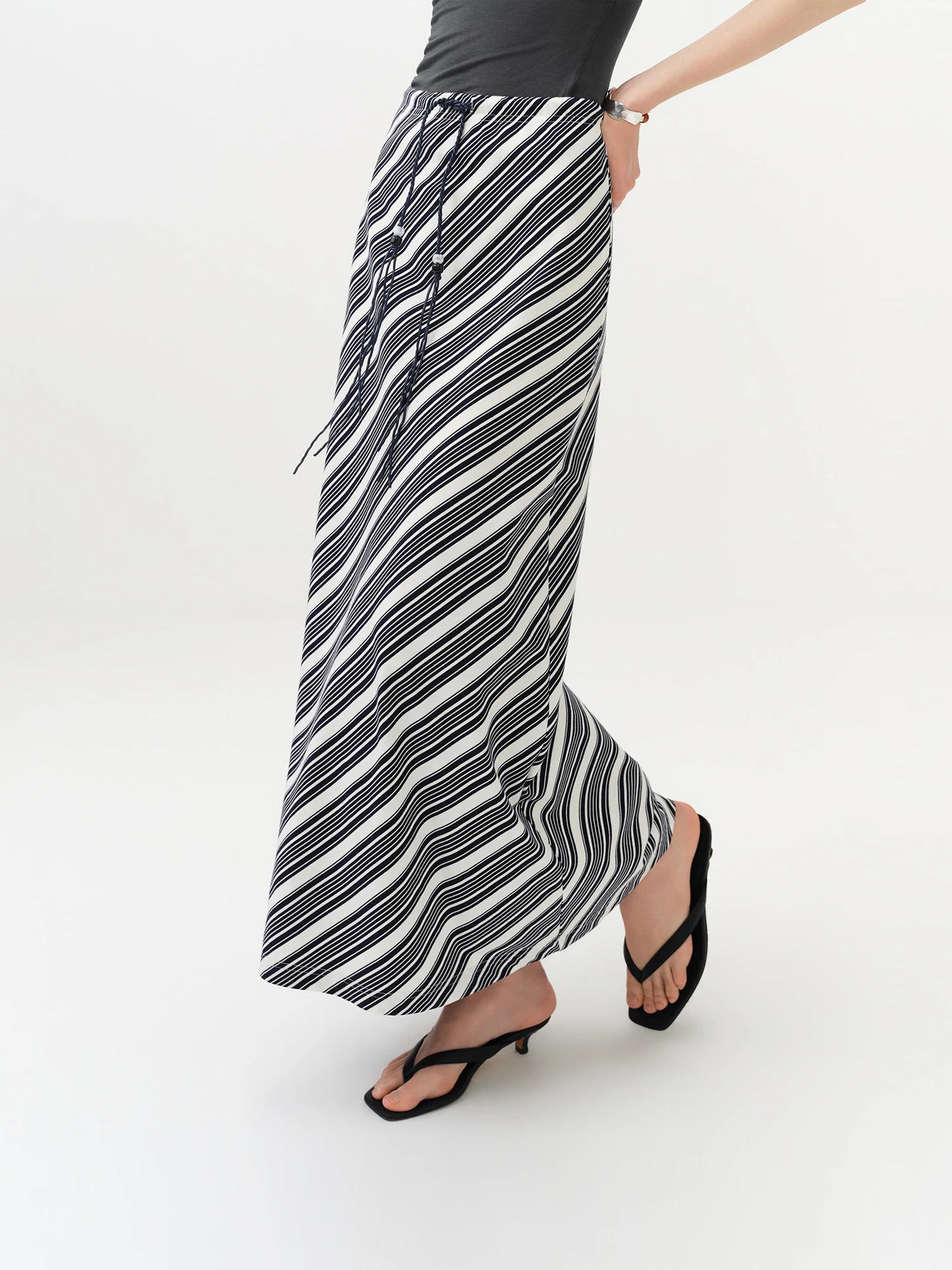 FSLE Vintage Striped Maxi Skirt For Women 2026 Summer New H - Line Straight Resort Style Casual Loose Long Skirt for Vacation