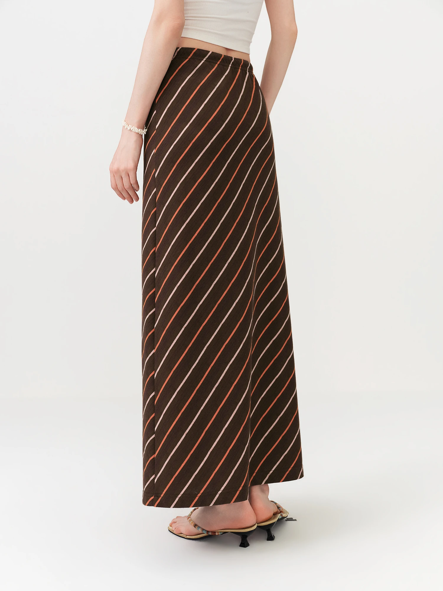FSLE Vintage Striped Maxi Skirt For Women 2026 Summer New H - Line Straight Resort Style Casual Loose Long Skirt for Vacation
