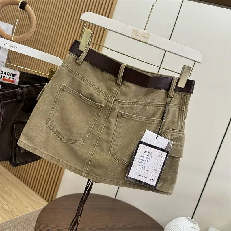 Women Brown Cargo Skirt 2000s Vintage Harajuku Gyaru High Waist Oversize Skirt Korean Style Y2k A-line Shorts Skirts Summe 2026