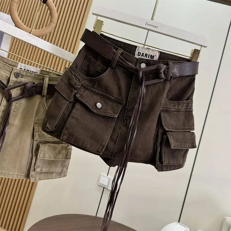Women Brown Cargo Skirt 2000s Vintage Harajuku Gyaru High Waist Oversize Skirt Korean Style Y2k A-line Shorts Skirts Summe 2026