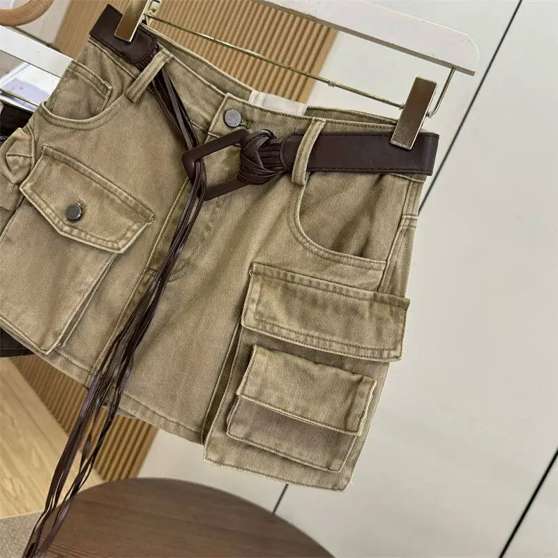 Women Brown Cargo Skirt 2000s Vintage Harajuku Gyaru High Waist Oversize Skirt Korean Style Y2k A-line Shorts Skirts Summe 2026