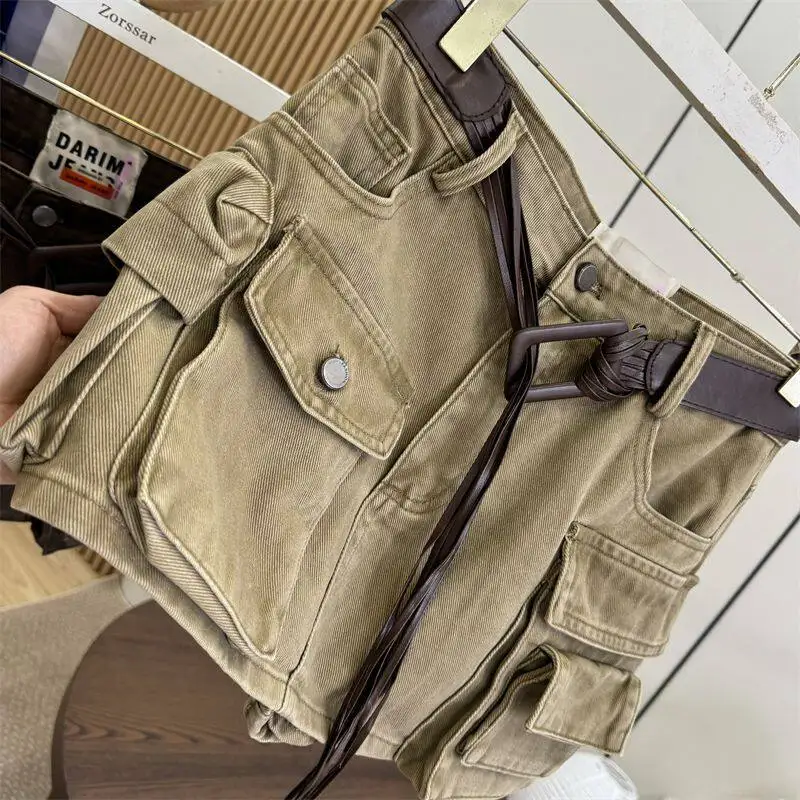 Women Brown Cargo Skirt 2000s Vintage Harajuku Gyaru High Waist Oversize Skirt Korean Style Y2k A-line Shorts Skirts Summe 2026