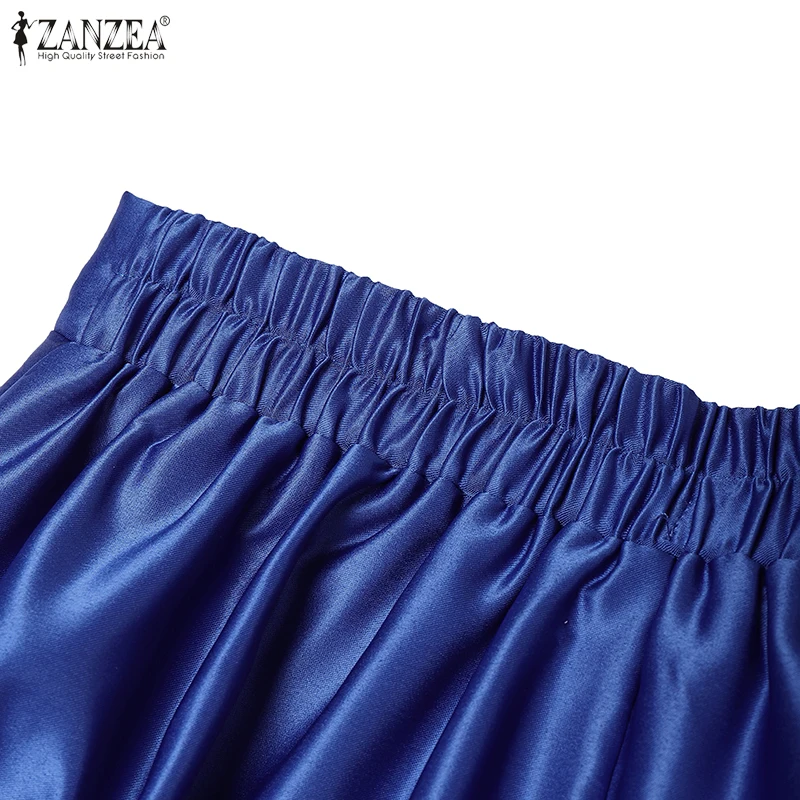 2025 ZANZEA Elegant High Waist Party Satin Skirts Summer Women Fashion A-line Work OL Skirt Jupe Vestidos Solid Midi Faldas Saia
