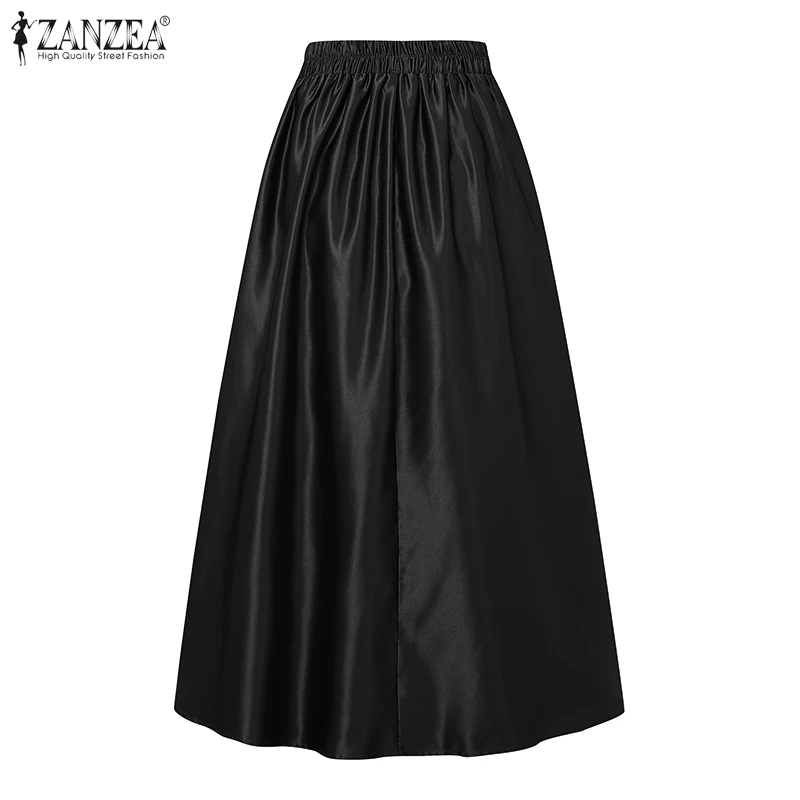 2025 ZANZEA Elegant High Waist Party Satin Skirts Summer Women Fashion A-line Work OL Skirt Jupe Vestidos Solid Midi Faldas Saia