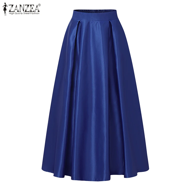 2025 ZANZEA Elegant High Waist Party Satin Skirts Summer Women Fashion A-line Work OL Skirt Jupe Vestidos Solid Midi Faldas Saia