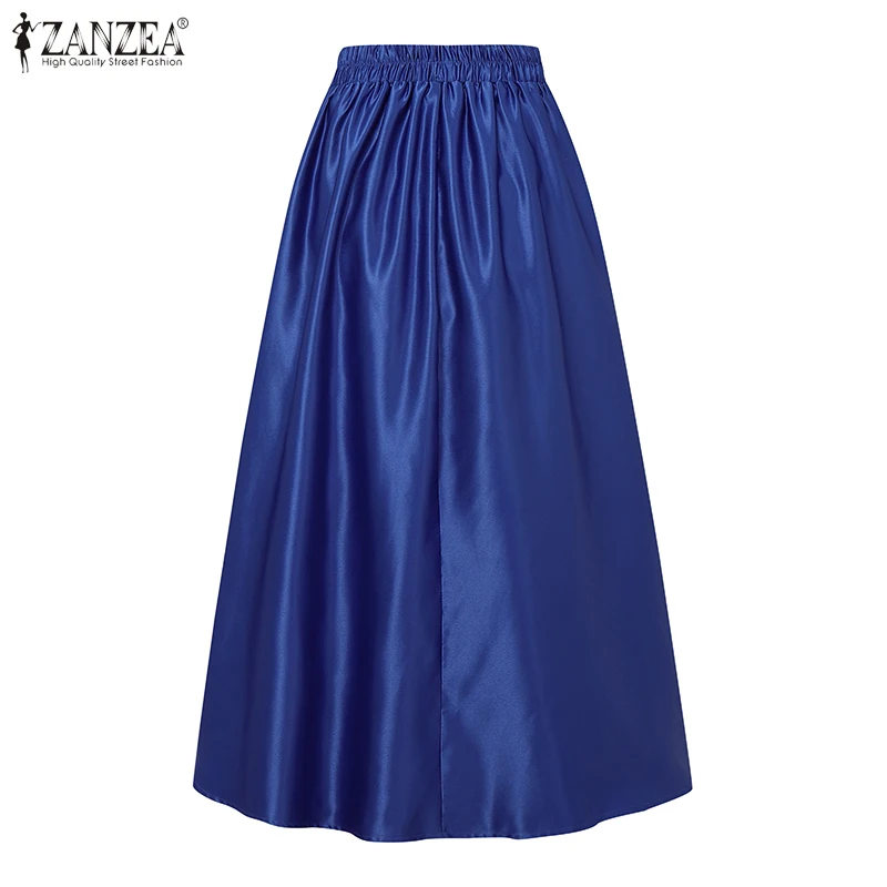 2025 ZANZEA Elegant High Waist Party Satin Skirts Summer Women Fashion A-line Work OL Skirt Jupe Vestidos Solid Midi Faldas Saia