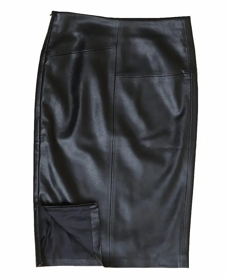 Women 2024 Autumn Winter Sheepskin Skirt Genuine Leather Midi Skirt Female High Waist Split Package Hip Skirt 4XL H167